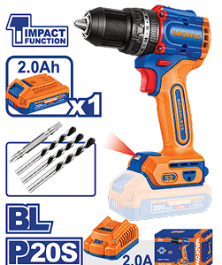 taladro de impacto inalam. brushless 20v 52 nm + carg + bat 2.0ah